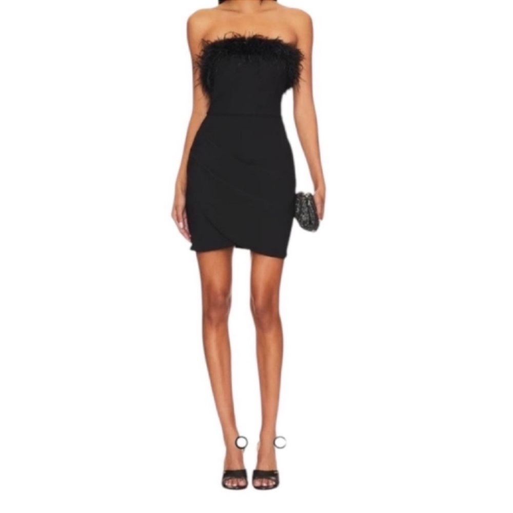 Elliatt Paulina Strapless Feather Trim Mini Dress Black Size M